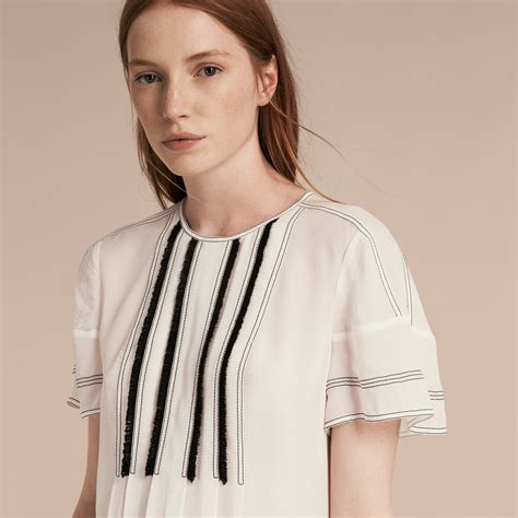 burberry blouse heren wit|Silk Blouse in Natural white .